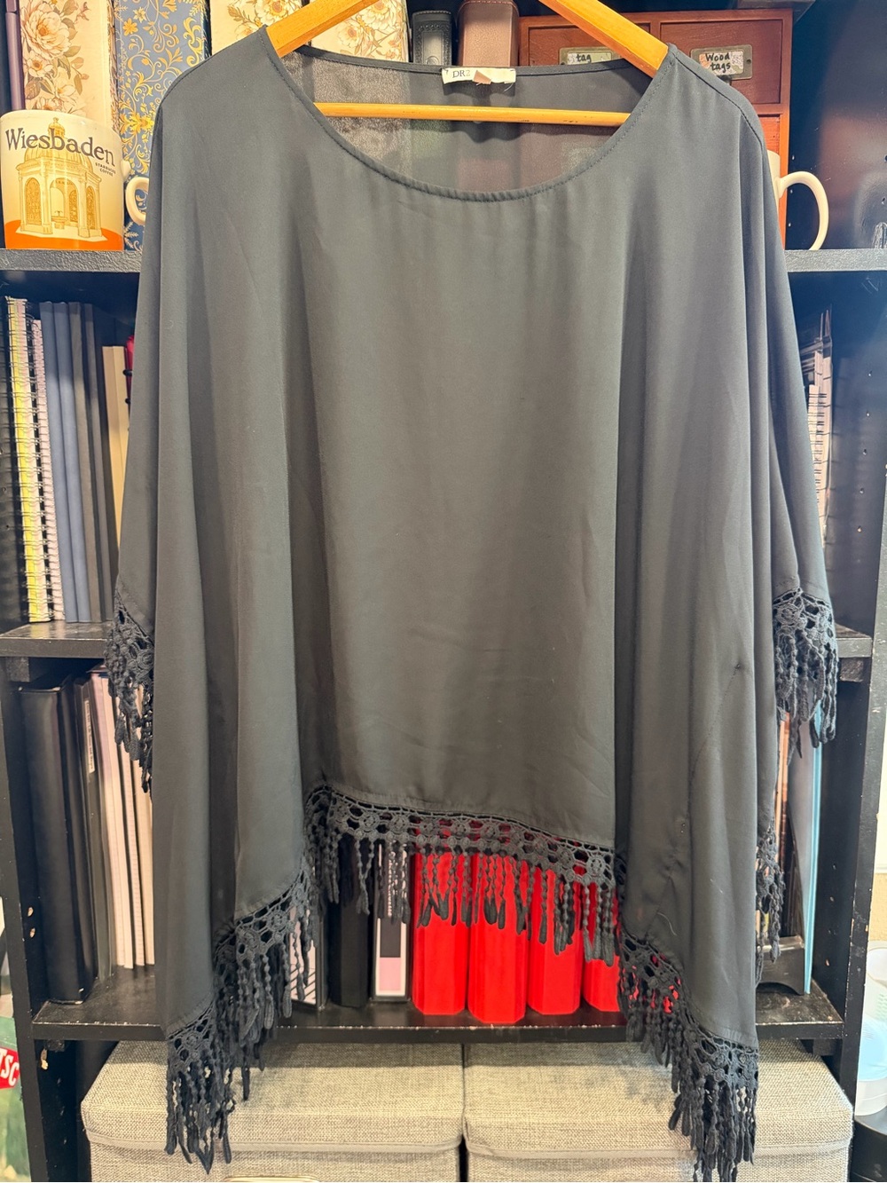 DR2 Black Fringe Hem Poncho Tunic